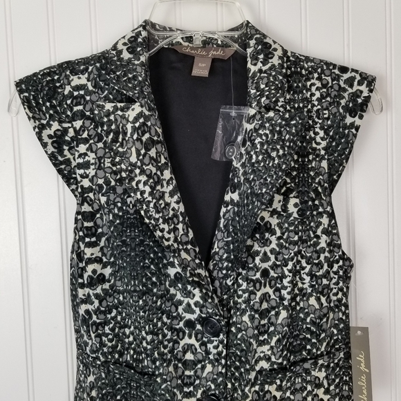Charlie Jade Womens Snake Print Jumpsuit Small Utility Cap Sleeve Black Gray NWT - Picture 15 of 16